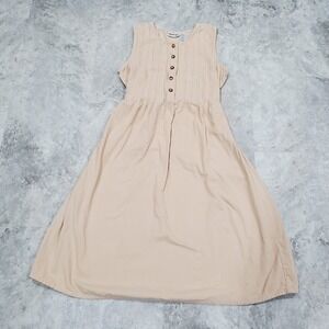National Dress Size M Beige Cotton Corduroy Dress Button Front Tie Waist Vtg